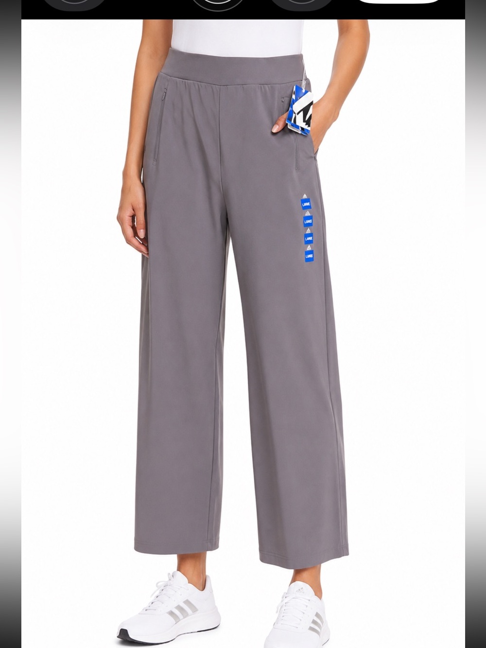 NWT Adidas Women’s Wide Leg Pants Gray Strata Size Large Stretch Zip Pockets